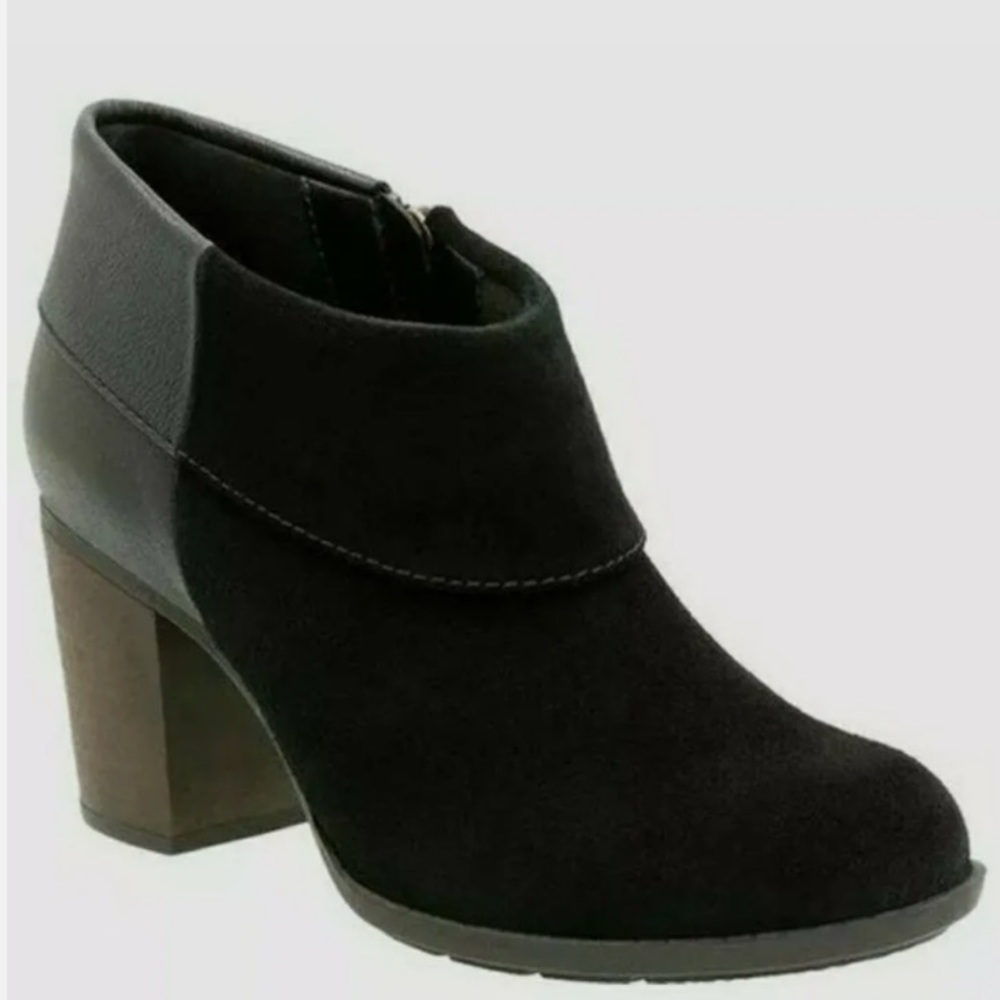 Clarks Black Suede & Leather Ankle Booties